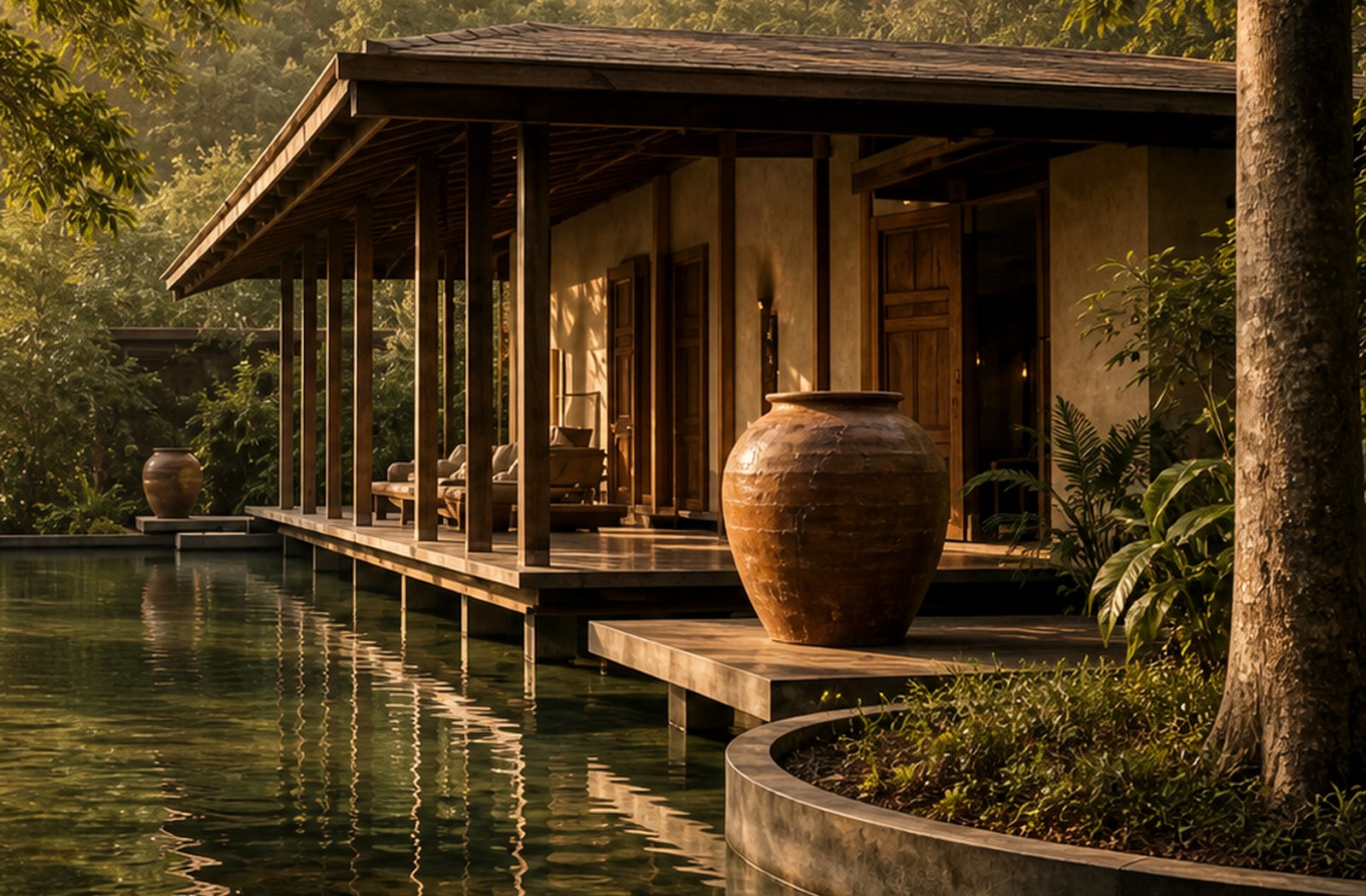 Open sanctuary room facing nature in Sigiriya
